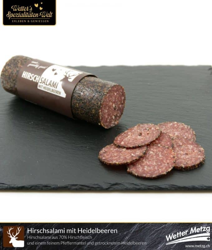 Hirschsalami mit Heidelbeeren - Wetter Metzg Hirschwurst
