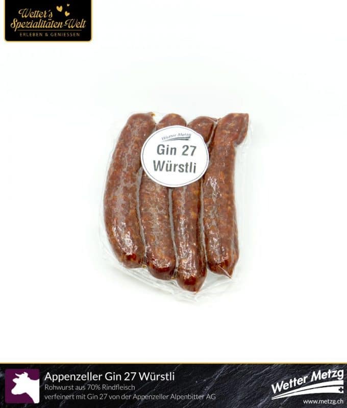 Gin 27 Würstli Wetter Metzg Rohwurst mit Gin von Appenzeller Alpenbitter